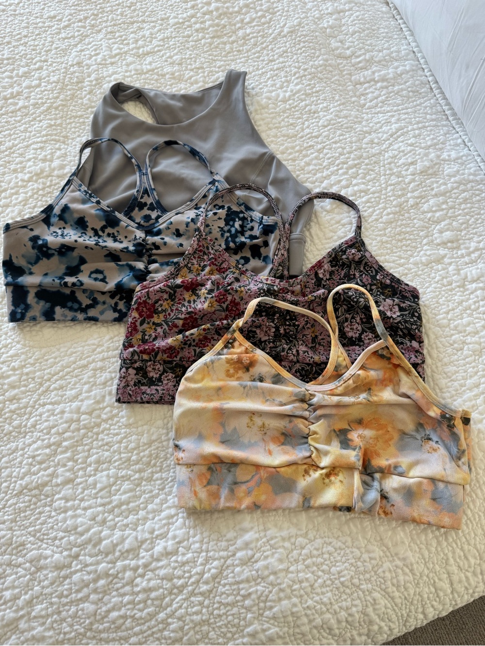 Savvy Floral & Neutral Strappy Bralette Set - Beige, Gray, Navy, Mauve